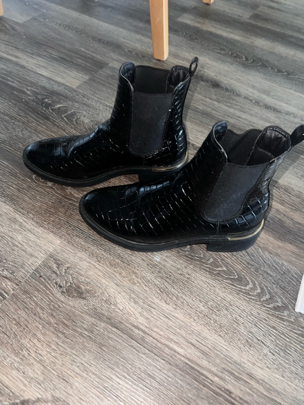 Patent Croc-Embossed Chelsea Boots - Black